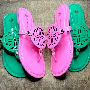 Antonio Melani Slippers size (6) leather (cotton candy pink) (darkest mint)